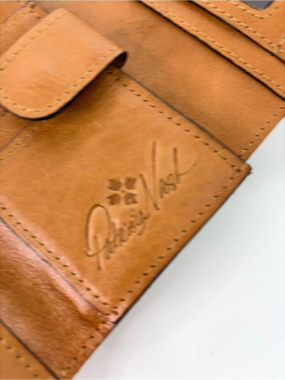 PATRICIA NASH CAMETTI Leather Trifold Wallet Clutch brown tan tooled embossed